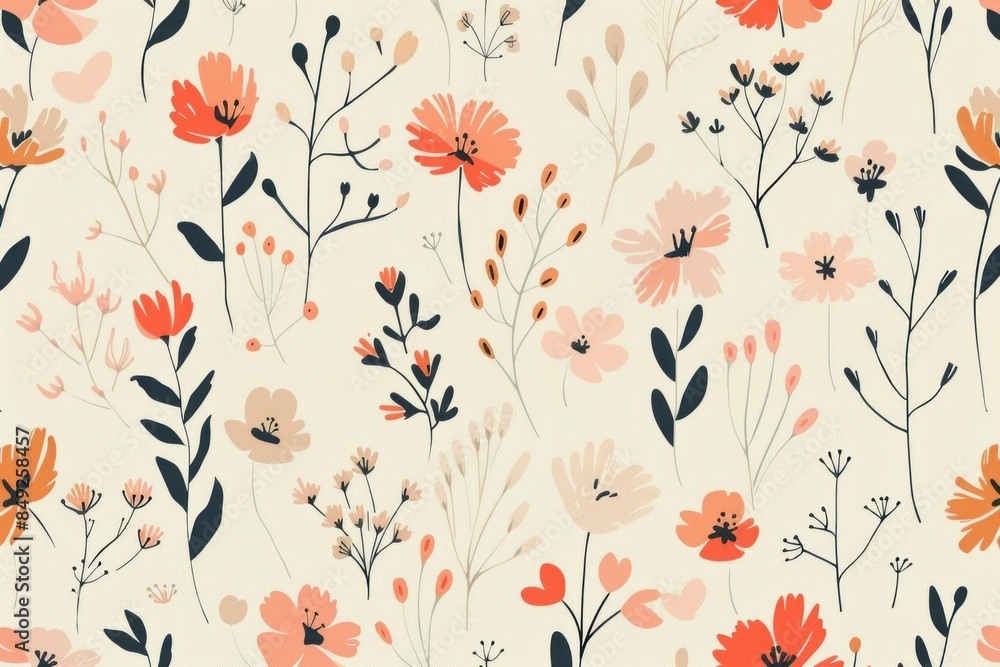 Elegant seamless floral pattern with orange and black flowers on beige background for fashion and beauty design Elegant seamless floral pattern with orange and black flowers on beige background for fashion and beauty design