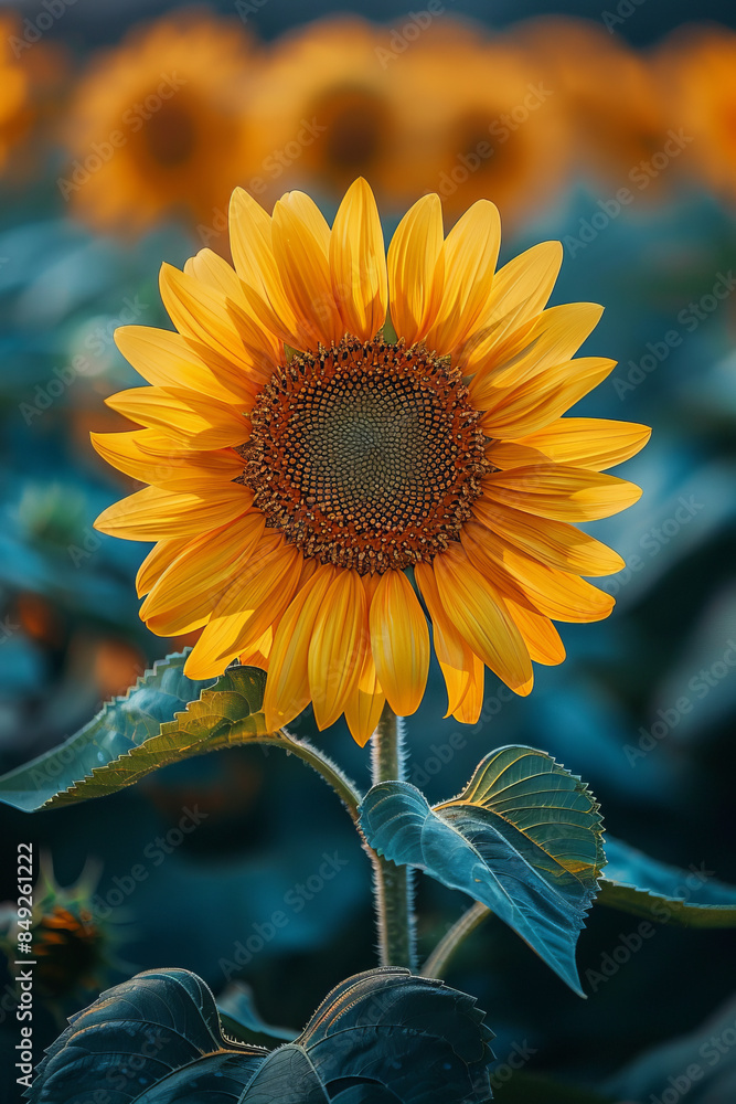 Naklejka premium Elegant summer background featuring a close-up of a single sunflower,