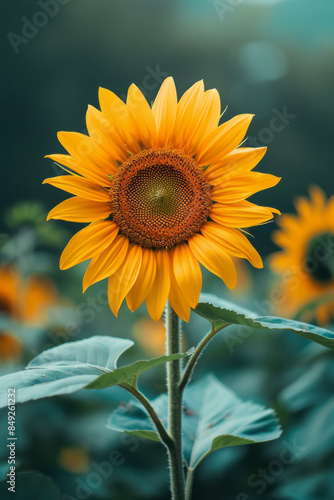Elegant summer background featuring a close-up of a single sunflower,