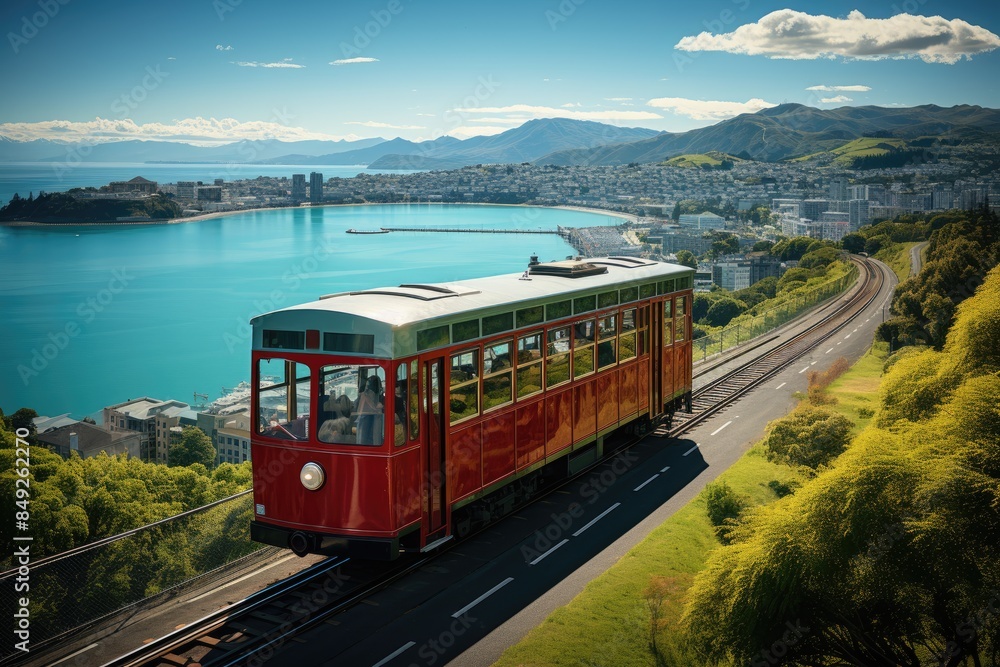 Naklejka premium Stunning panoramic view of Wellington, NZ, Cable Car., generative IA