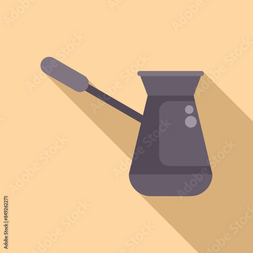 Traditional turkish coffee pot making authentic coffee on yellow background