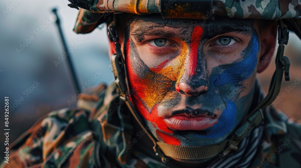 Soldier with painted face Soldier with painted face