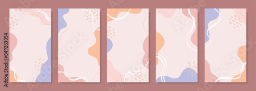 Set of editable social media story templates. Abstract background of hand drawn organic shapes in pastel colors. Trendy design for social media stories