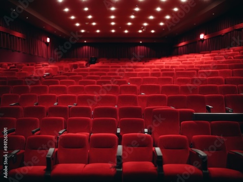 Bright empty red seats in cinema rows