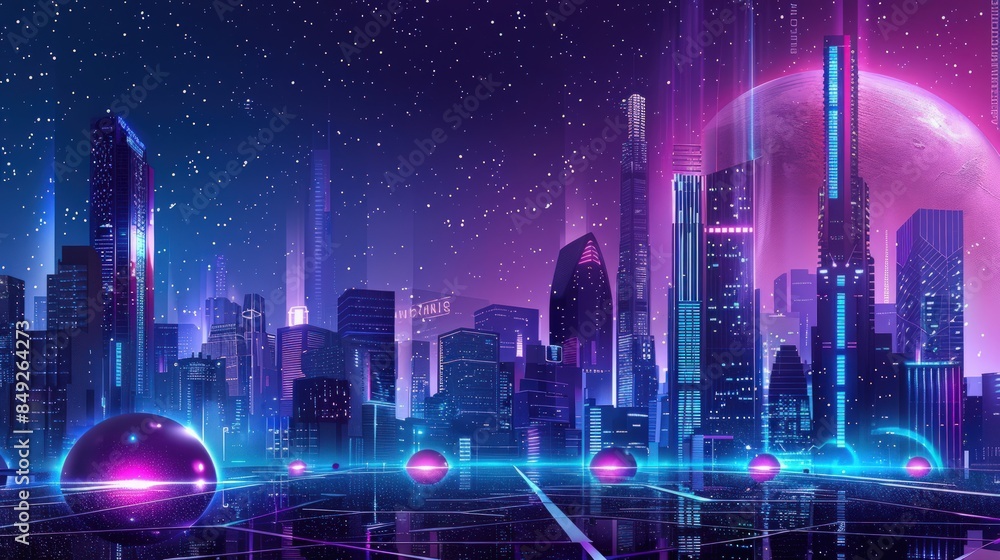 Cyberpunk Cityscape with a Pink Moon Cyberpunk Cityscape with a Pink Moon