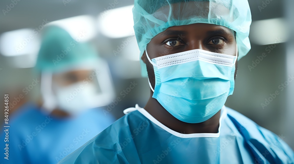 Portrait of a confident surgeon wearing a surgical mask and cap Portrait of a confident surgeon wearing a surgical mask and cap