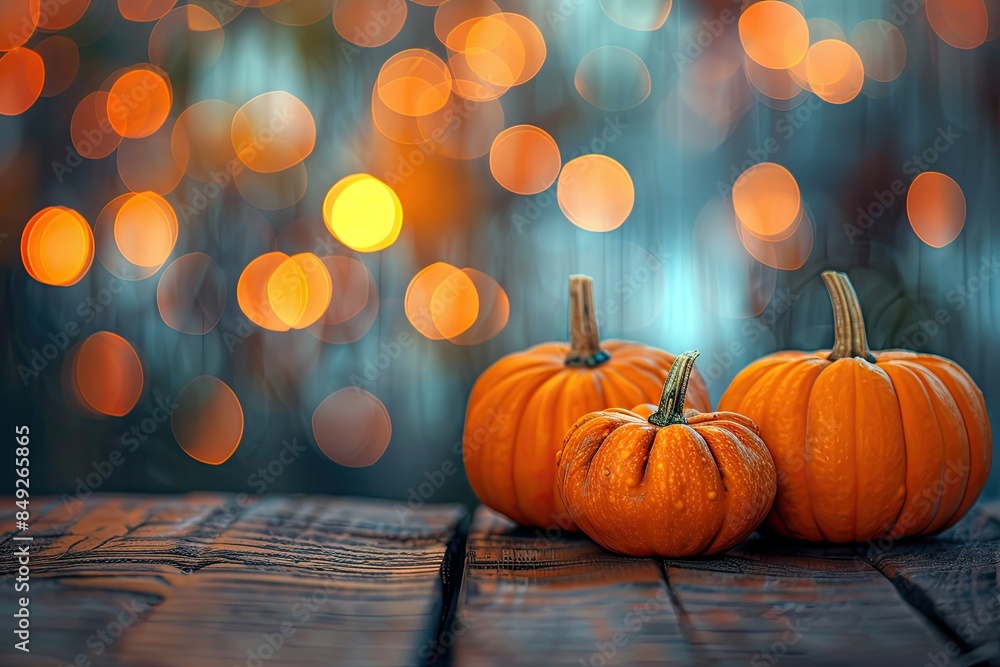 Yellow Pumpkins on Wooden Table with Bokeh Autumn Background. Halloween or Thanksgiving Backdrop for Product Display Yellow Pumpkins on Wooden Table with Bokeh Autumn Background. Halloween or Thanksgiving Backdrop for Product Display