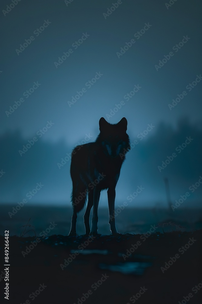 Lone Wolf in the Midnight Mist: A Captivating Sight Lone Wolf in the Midnight Mist: A Captivating Sight