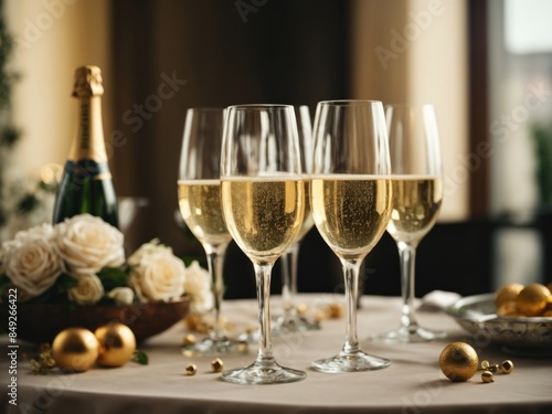 Champagne glasses at corner on celebration table © sunil