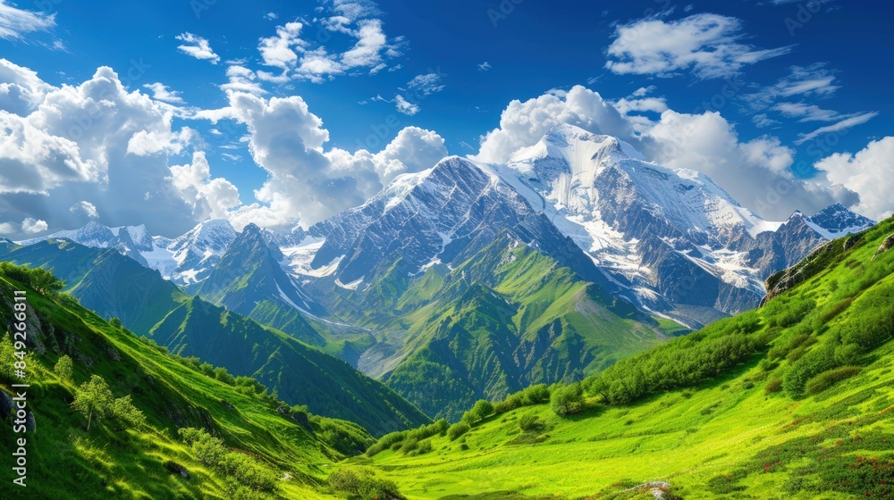 Majestic Mountain Landscape with Lush Meadows Majestic Mountain Landscape with Lush Meadows