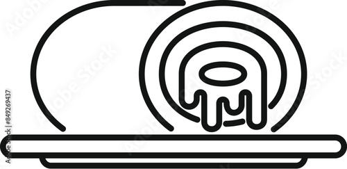 Simple line icon of a swiss roll cake dripping cream on a plate