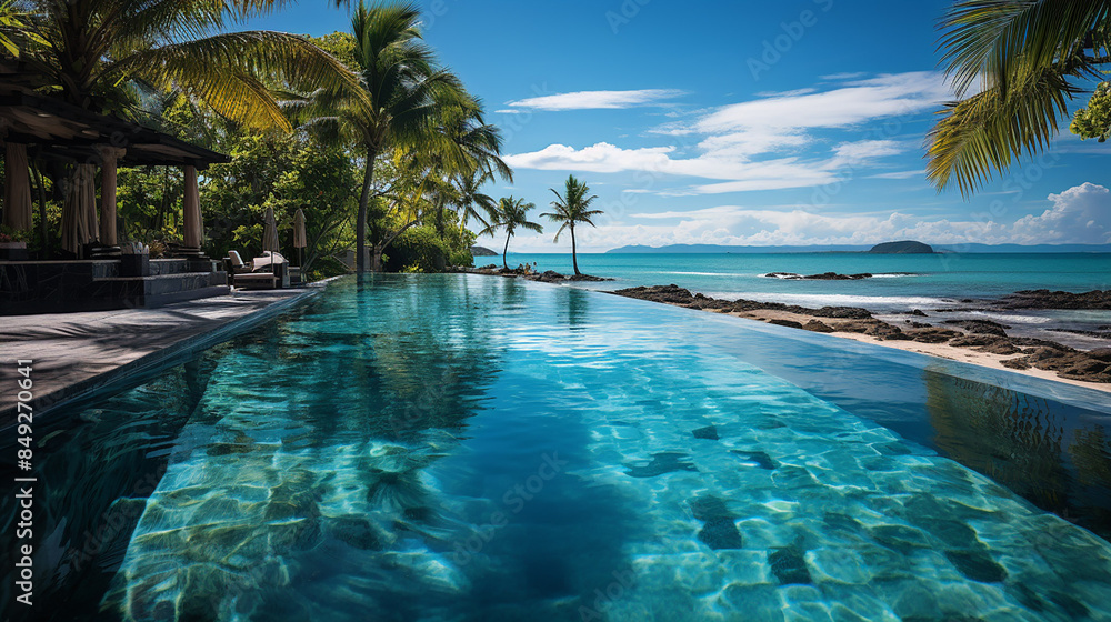 Tropical resort pool with trees Tropical resort pool with trees