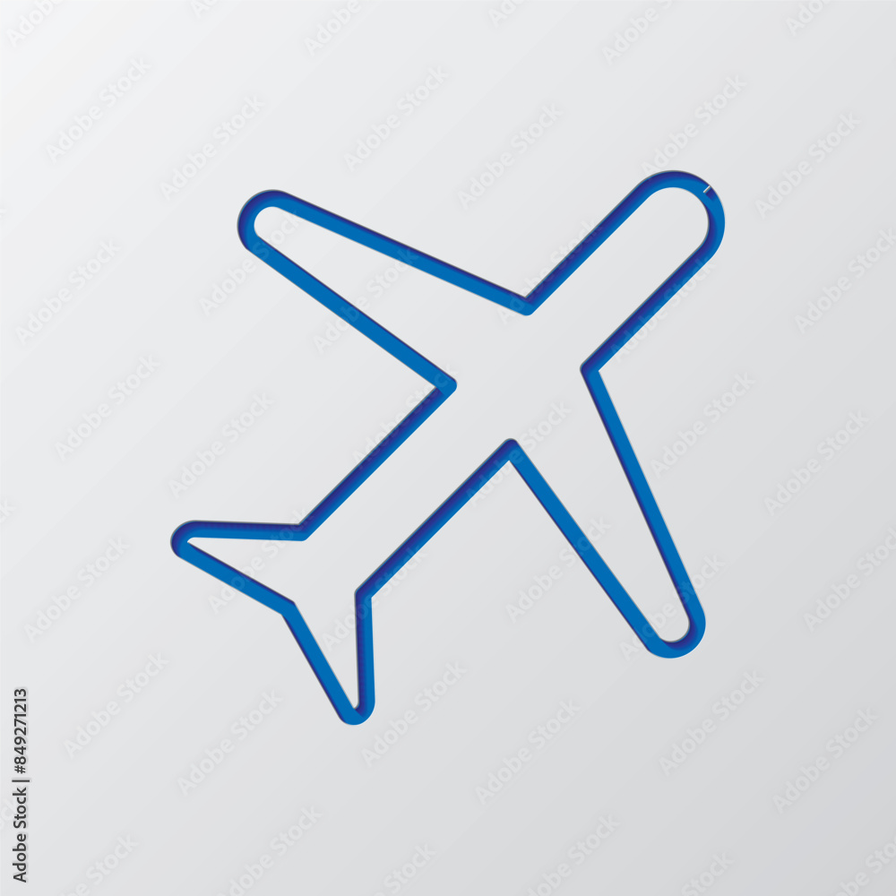 Aircraft simple icon vector. Flat design. Paper cut design. Cutted blue symbol with shadow. Gray background Aircraft simple icon vector. Flat design. Paper cut design. Cutted blue symbol with shadow. Gray background