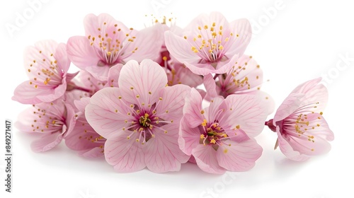 Delicate Pink Cherry Blossoms on White Background for Springtime and Romantic Themes © pkproject
