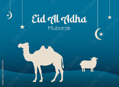 Eid Al Adha Mubarak Islamic background camel goat