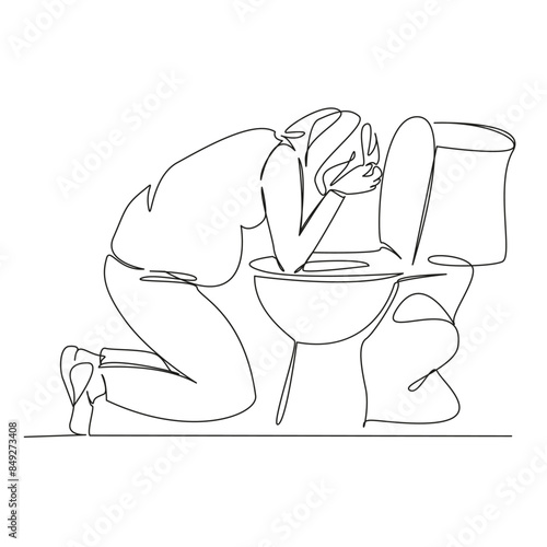 pregnant woman vomits into the toilet toxicosis