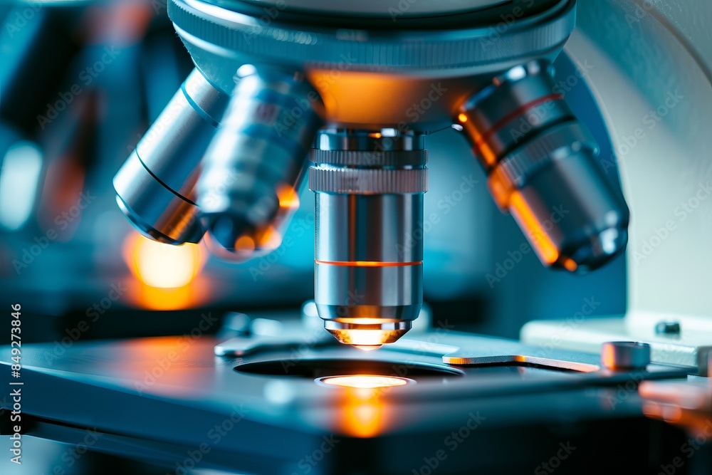 Scientists perspective examining chemical reactions through a microscope close up, focus on microscopic analysis, realistic, Composite, modern laboratory backdrop Scientists perspective examining chemical reactions through a microscope close up, focus on microscopic analysis, realistic, Composite, modern laboratory backdrop