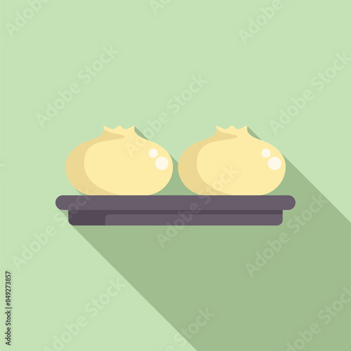 Two delicious bao buns are sitting on a tray, ready to be devoured as a tasty snack or meal
