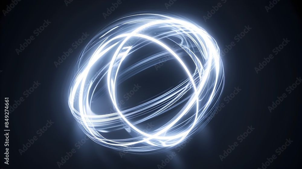 Bright Glowing Spinning Light Ball Creating Radiant Ring of Trails on Dark Background Bright Glowing Spinning Light Ball Creating Radiant Ring of Trails on Dark Background