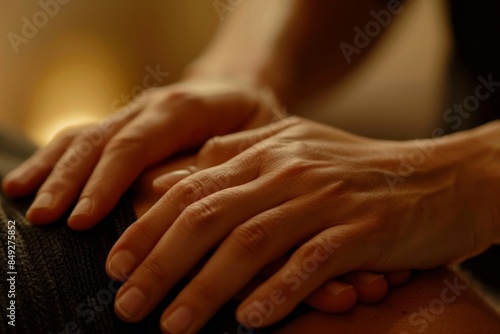 Close-Up of Hand Massage Therapy in Progress with Therapist's Hands Applying Pressure for Relaxation