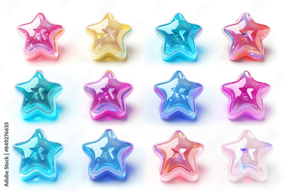 stars icon set, 3D render style, isolated on white or transparent background stars icon set, 3D render style, isolated on white or transparent background