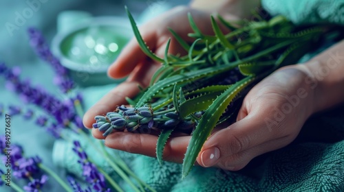 Rejuvenating Hand Wrap with Natural Aloe Vera and Lavender for Calming Spa Experience photo