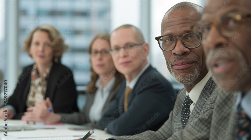 An 8K resolution photograph capturing a diverse group of professionals discussing financial strategies in a modern office setting. The image emphasizes realistic details and expressions, conveying An 8K resolution photograph capturing a diverse group of professionals discussing financial strategies in a modern office setting. The image emphasizes realistic details and expressions, conveying
