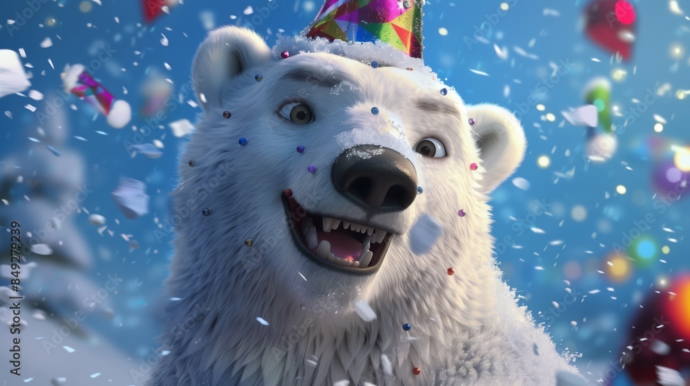 Fototapeta premium a cheerful polar bear in winter party.