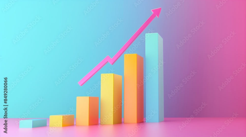 Colorful Bar Graph With Upward Arrow. Colorful Bar Graph With Upward Arrow.