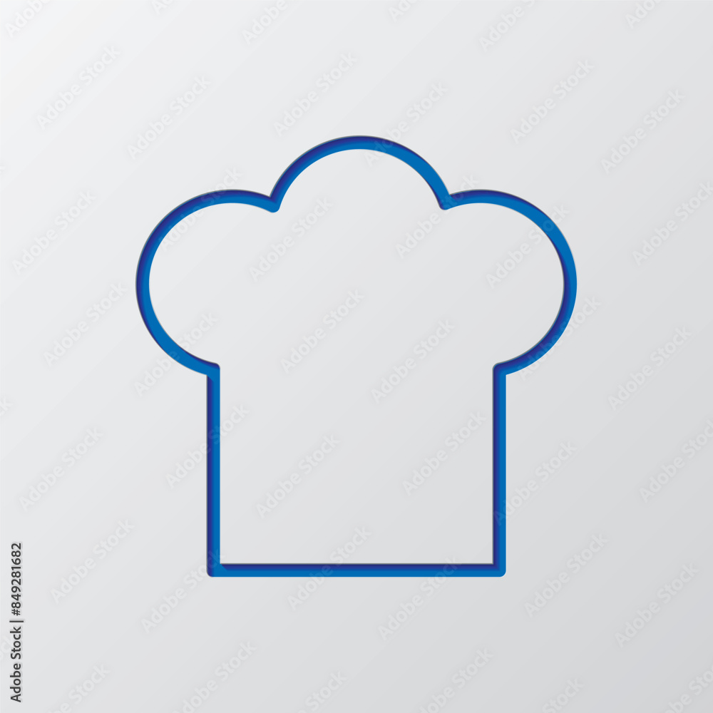 Chef hat, kitchen simple icon. Flat design. Paper cut design. Cutted blue symbol with shadow. Gray background Chef hat, kitchen simple icon. Flat design. Paper cut design. Cutted blue symbol with shadow. Gray background