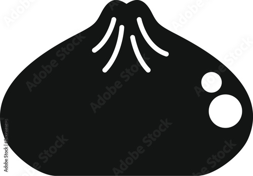 Simple black glyph style icon of a hot khinkali dumpling, ready to eat