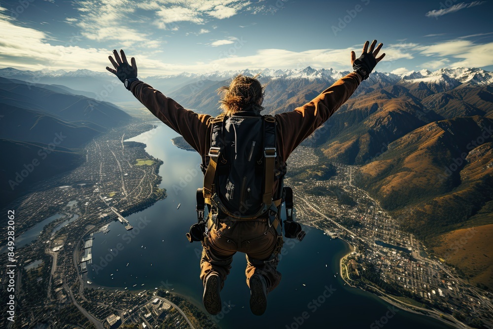 Fearless jump in Kawarau Bridge's bungying, Queenstown., generative IA
