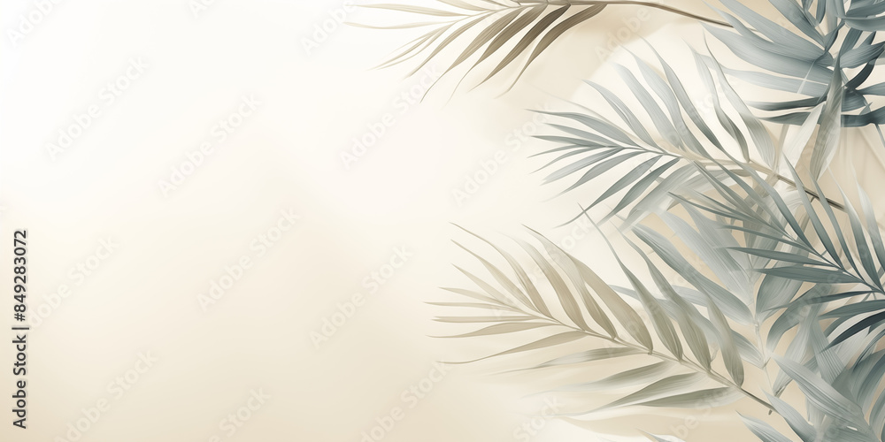 Elegant Summer Background with Palm Leaves and Shadows on Light Green Pastel Gradient, Perfect for Minimalistic Product Displays and Text Features Elegant Summer Background with Palm Leaves and Shadows on Light Green Pastel Gradient, Perfect for Minimalistic Product Displays and Text Features