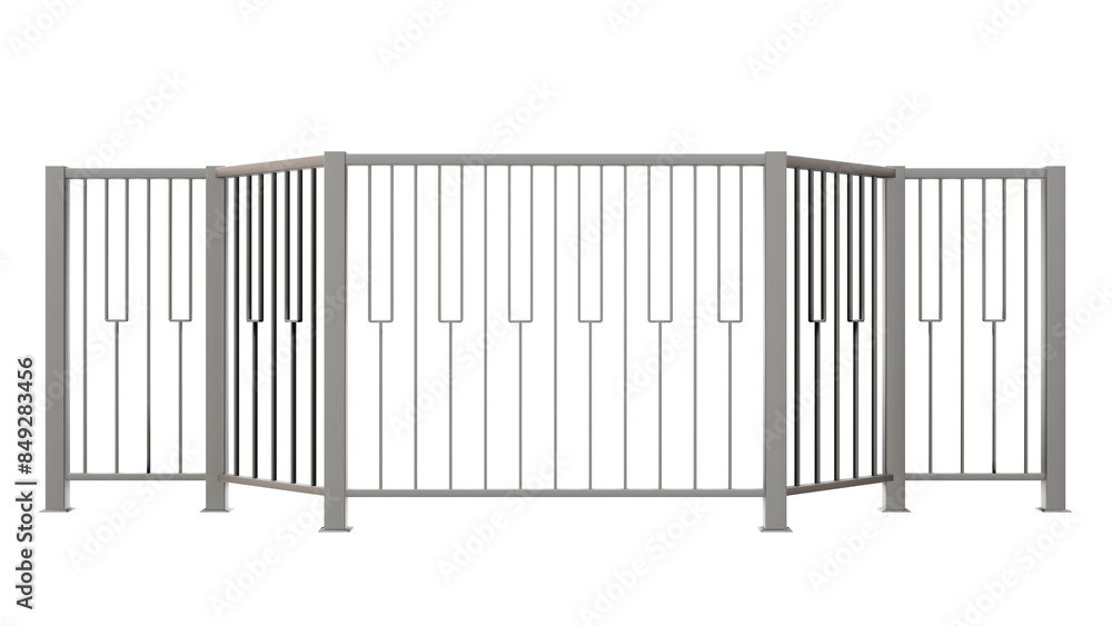 Elevate your design with this 3D illustration of a modern stainless steel balustrade featuring a captivating vertical pattern reminiscent of a piano's rhythm (transparent background). Elevate your design with this 3D illustration of a modern stainless steel balustrade featuring a captivating vertical pattern reminiscent of a piano's rhythm (transparent background).