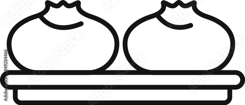 Line art icon of khinkali, traditional georgian dumplings, served on a wooden board