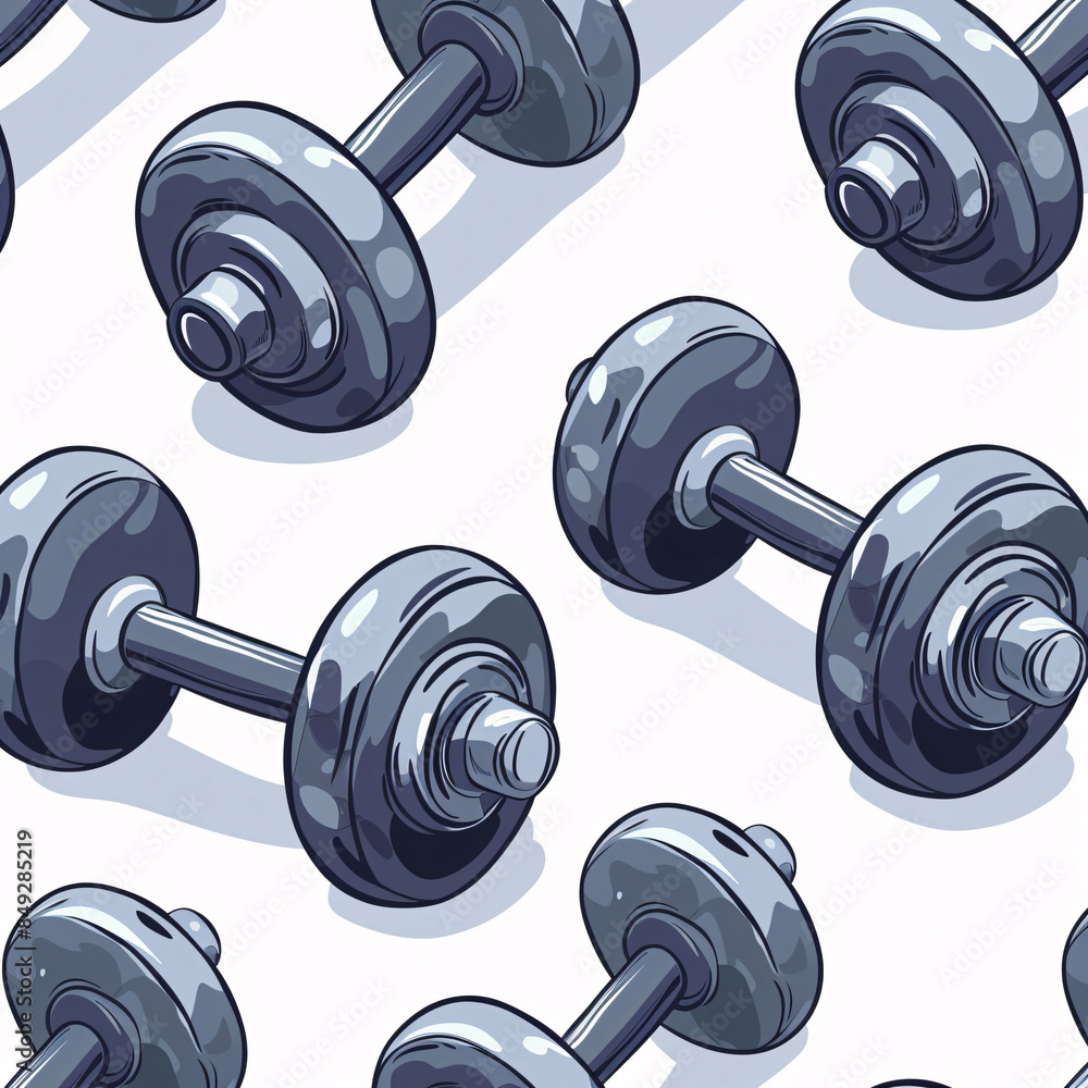 Seamless pattern of cartoon dumbbells on a white background, ideal for fitness and workout themed projects. Seamless pattern of cartoon dumbbells on a white background, ideal for fitness and workout themed projects.