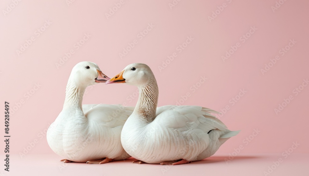 A cute geese sitting on a solid pastel background with space above for text A cute geese sitting on a solid pastel background with space above for text