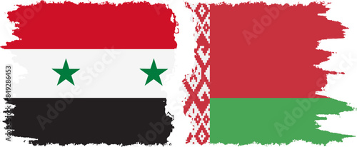 Belarusian and Syria grunge flags connection vector