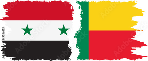 Benin and Syria grunge flags connection vector
