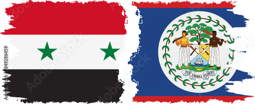 Belize and Syria grunge flags connection vector