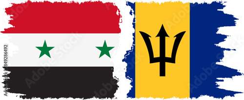 Barbados and Syria grunge flags connection vector