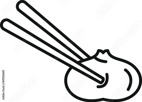 Line art icon of chopsticks holding a steamed soup dumpling bun