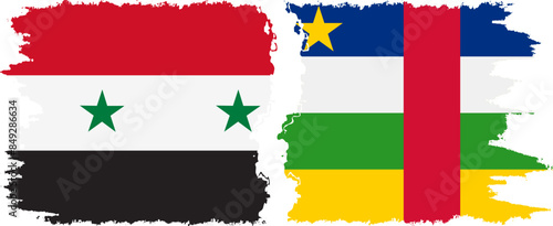 Central African Republic and Syria grunge flags connection vecto