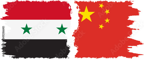 China and Syria grunge flags connection vector