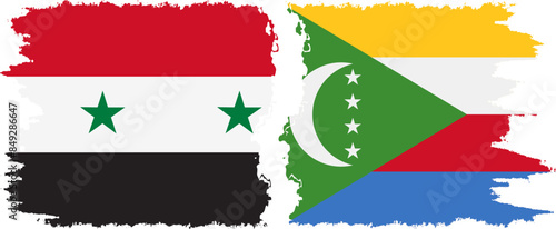 Comoros and Syria grunge flags connection vector
