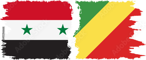 Congo-Brazzaville and Syria grunge flags connection vector