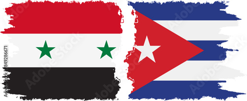 Cuba and Syria grunge flags connection vector
