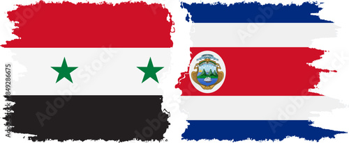 Costa Rica and Syria grunge flags connection vector