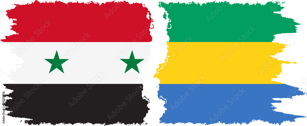 Fototapeta premium Gabon and Syria grunge flags connection vector