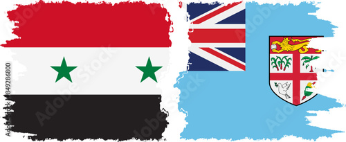 Fiji and Syria grunge flags connection vector